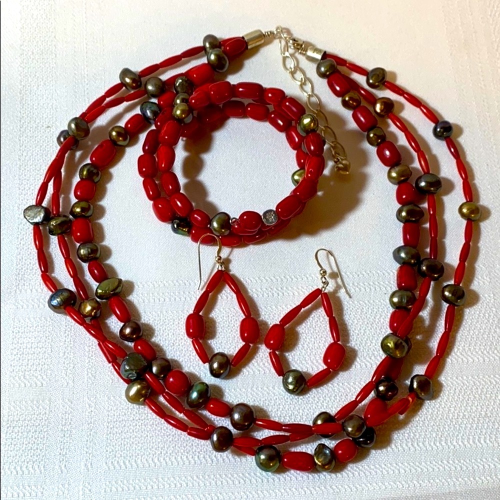 Jay King Vintage Red Coral & Black Pearl S…